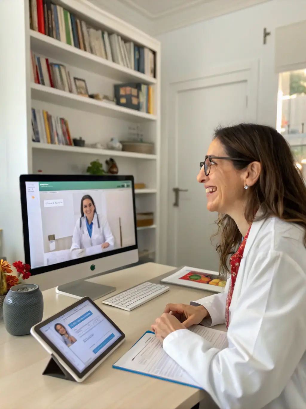 An image showing a nutritionist consulting with a client online, discussing their dietary habits and preferences for a personalized nutrition plan.