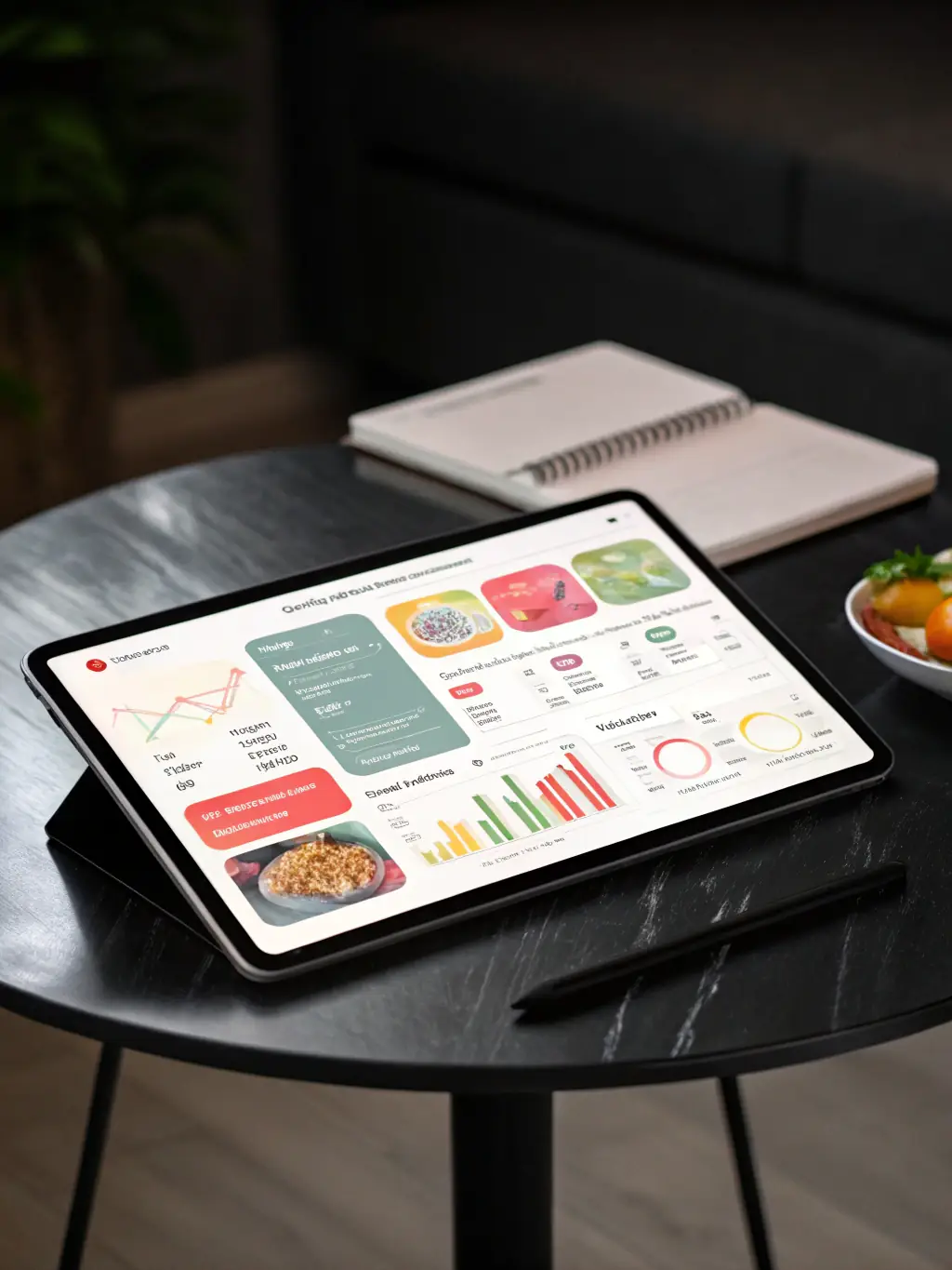 An image depicting a personalized meal plan on a tablet, highlighting the customization options available with FitwellStore's nutrition coaching service.